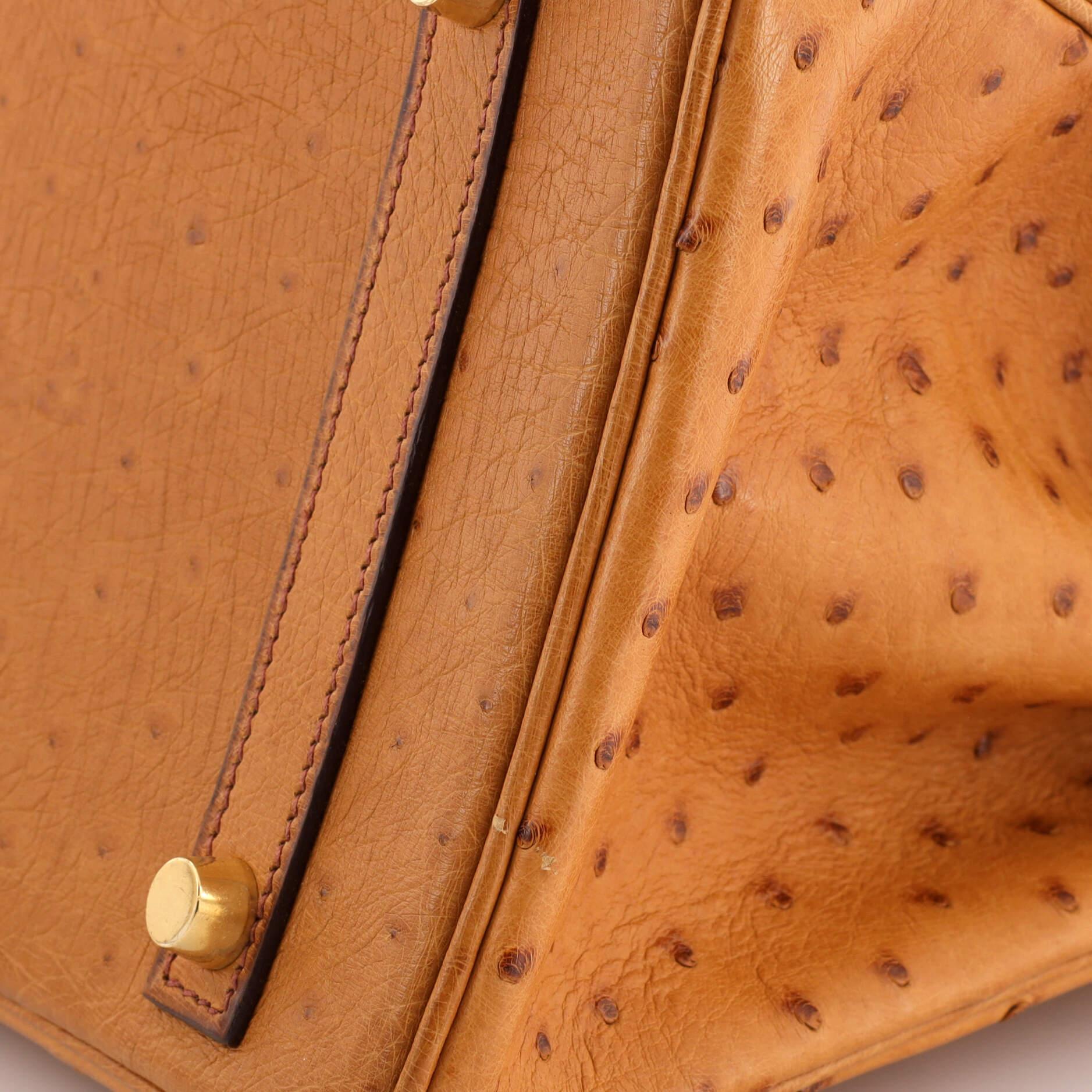 Hermes Birkin Handbag Cognac Ostrich with Gold Hardware 30 4