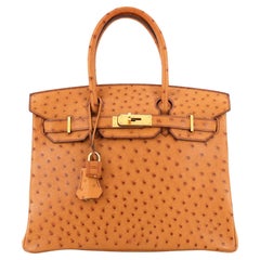 Hermes Birkin Handbag Cognac Ostrich with Gold Hardware 30