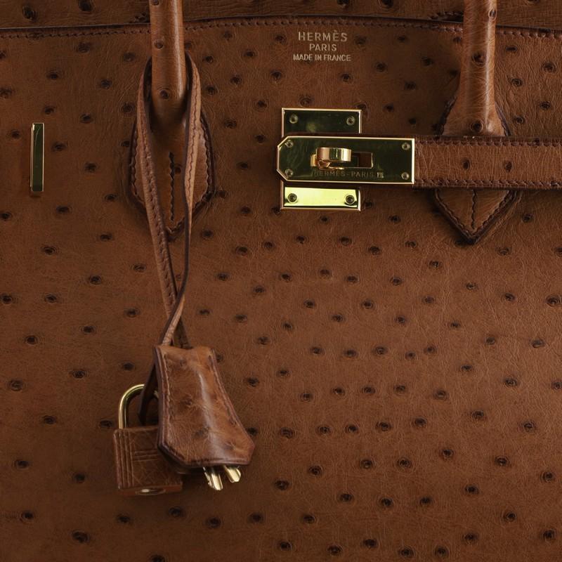 Brown Hermes Birkin Handbag Cognac Ostrich with Gold Hardware 35