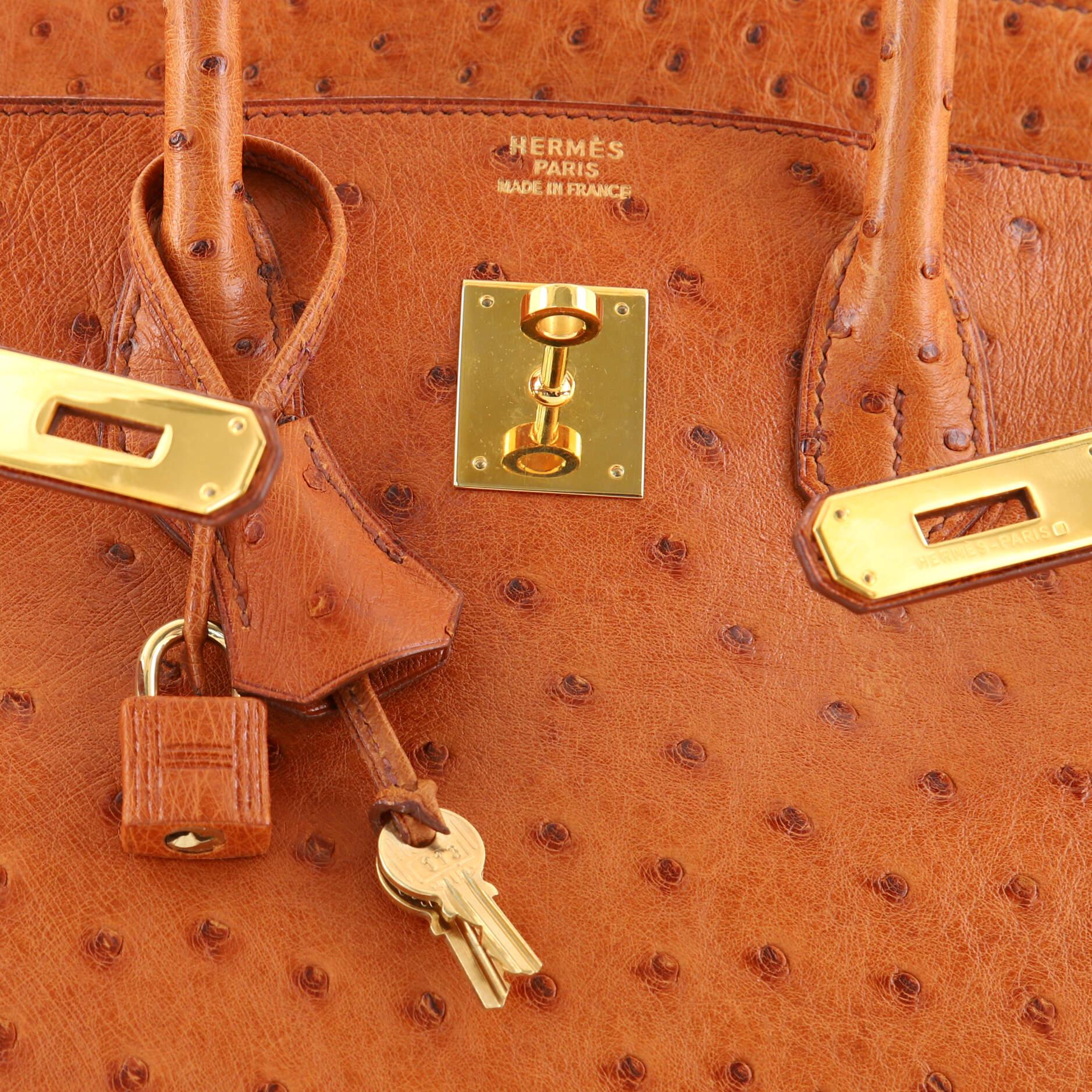 Hermes Birkin Handbag Cognac Ostrich with Gold Hardware 35 2
