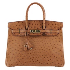 Hermes Birkin Handbag Cognac Ostrich with Gold Hardware 35