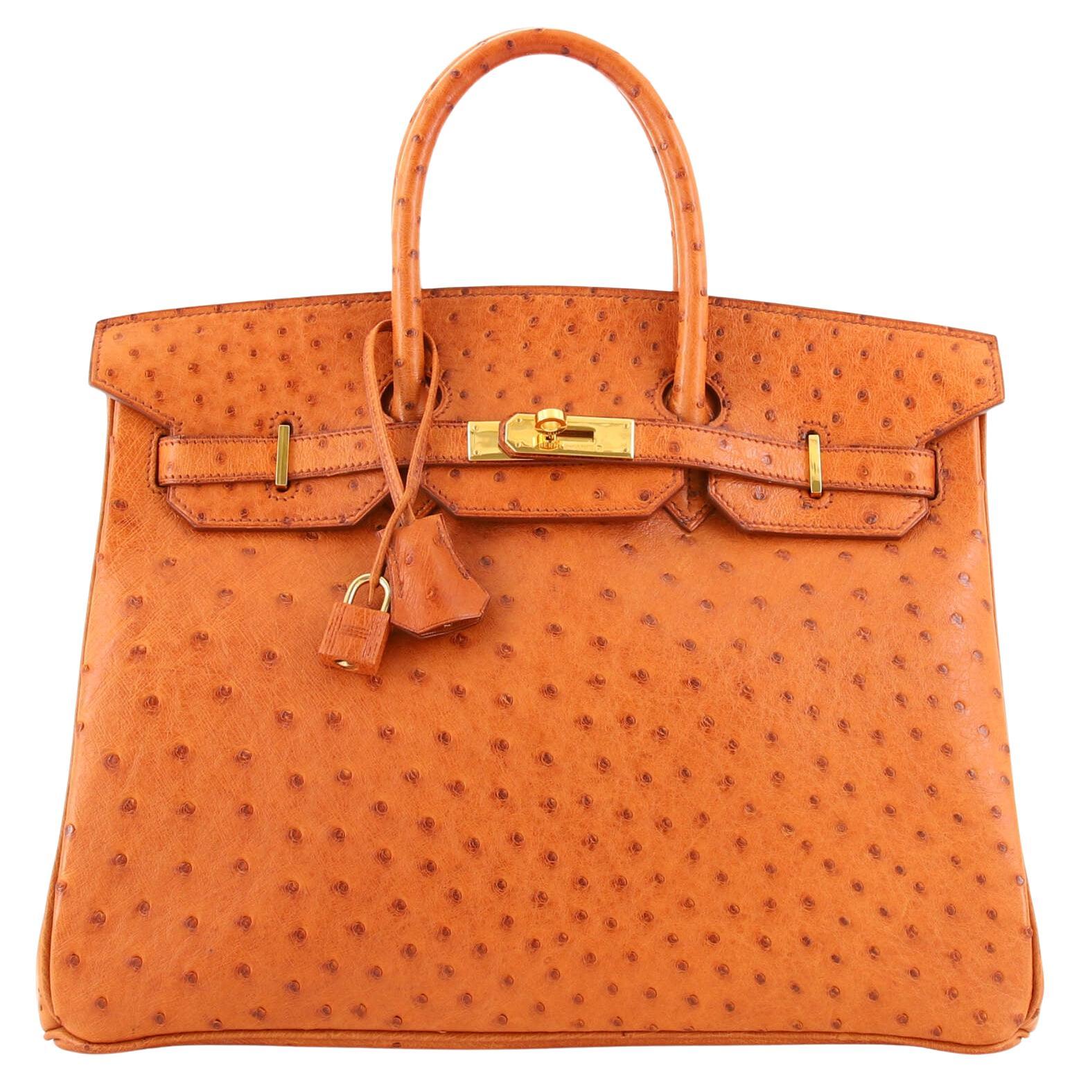 Hermes Birkin Handbag Cognac Ostrich with Gold Hardware 35