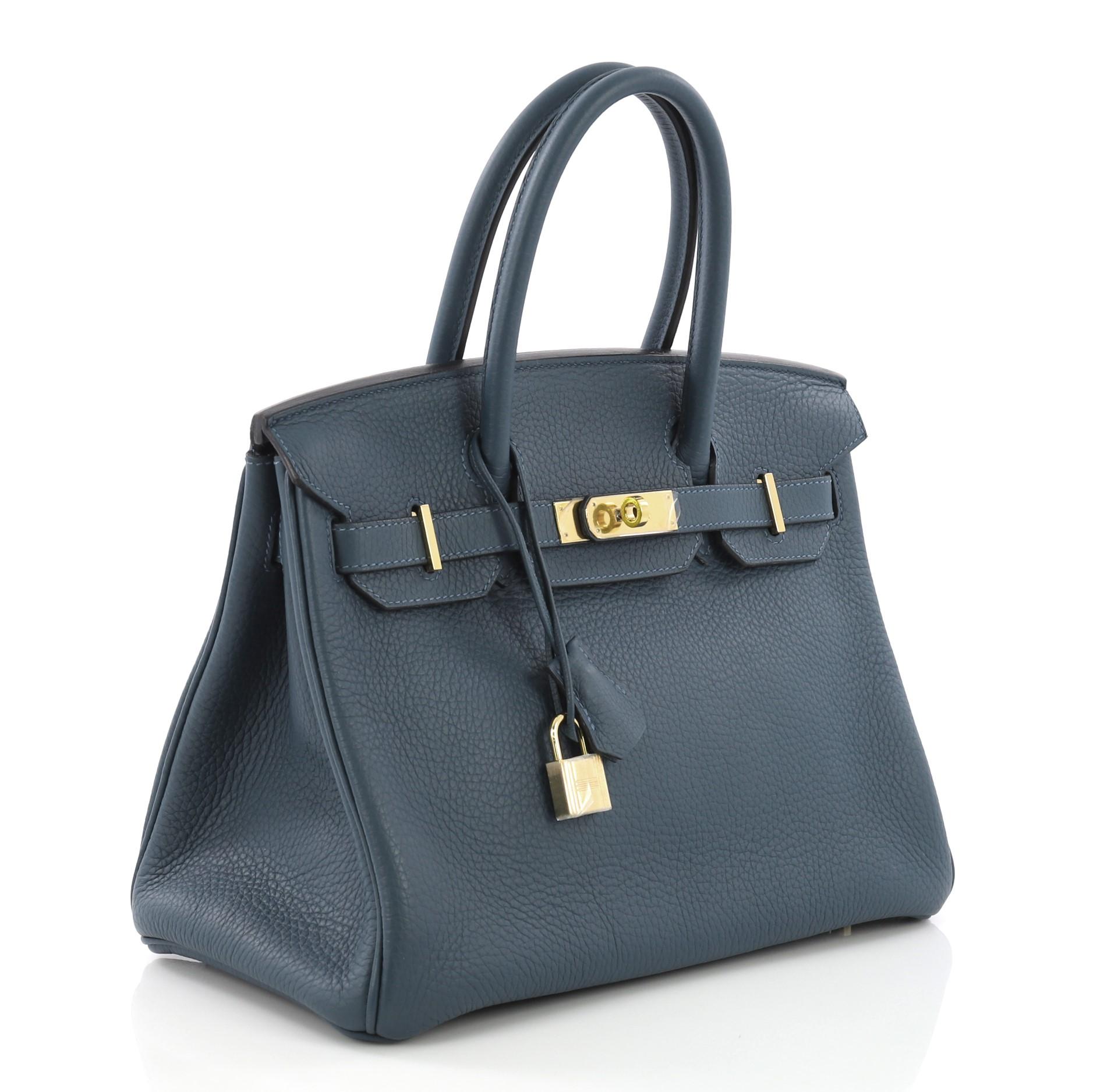 Hermes Birkin Handbag Colvert Clemence with Gold Hardware 30 (Schwarz)