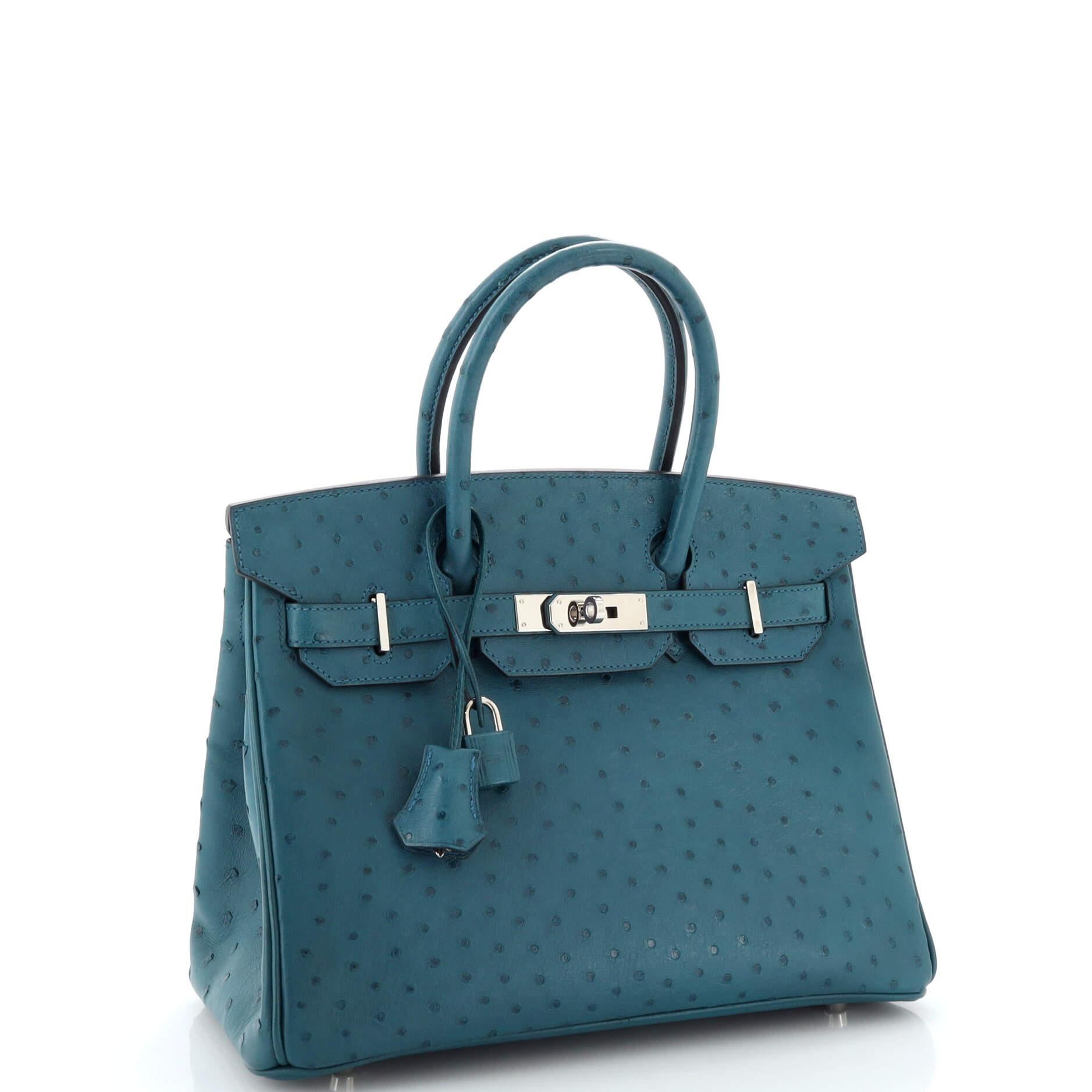 Hermes Birkin Handbag Colvert Ostrich with Palladium Hardware 30 In Good Condition In NY, NY