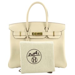 Hermes Birkin Handbag Craie Swift with Gold Hardware 30