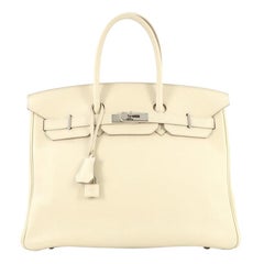 Hermes Birkin Handbag Craie Swift with Palladium Hardware 35