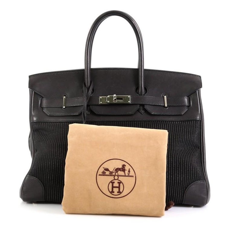 Hermes Birkin Handbag Crinoline and Noir Barenia with Palladium Hardware 35