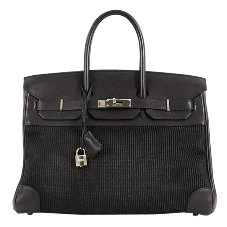 Hermes Birkin Handbag Crinoline and Noir Barenia with Palladium Hardware 35