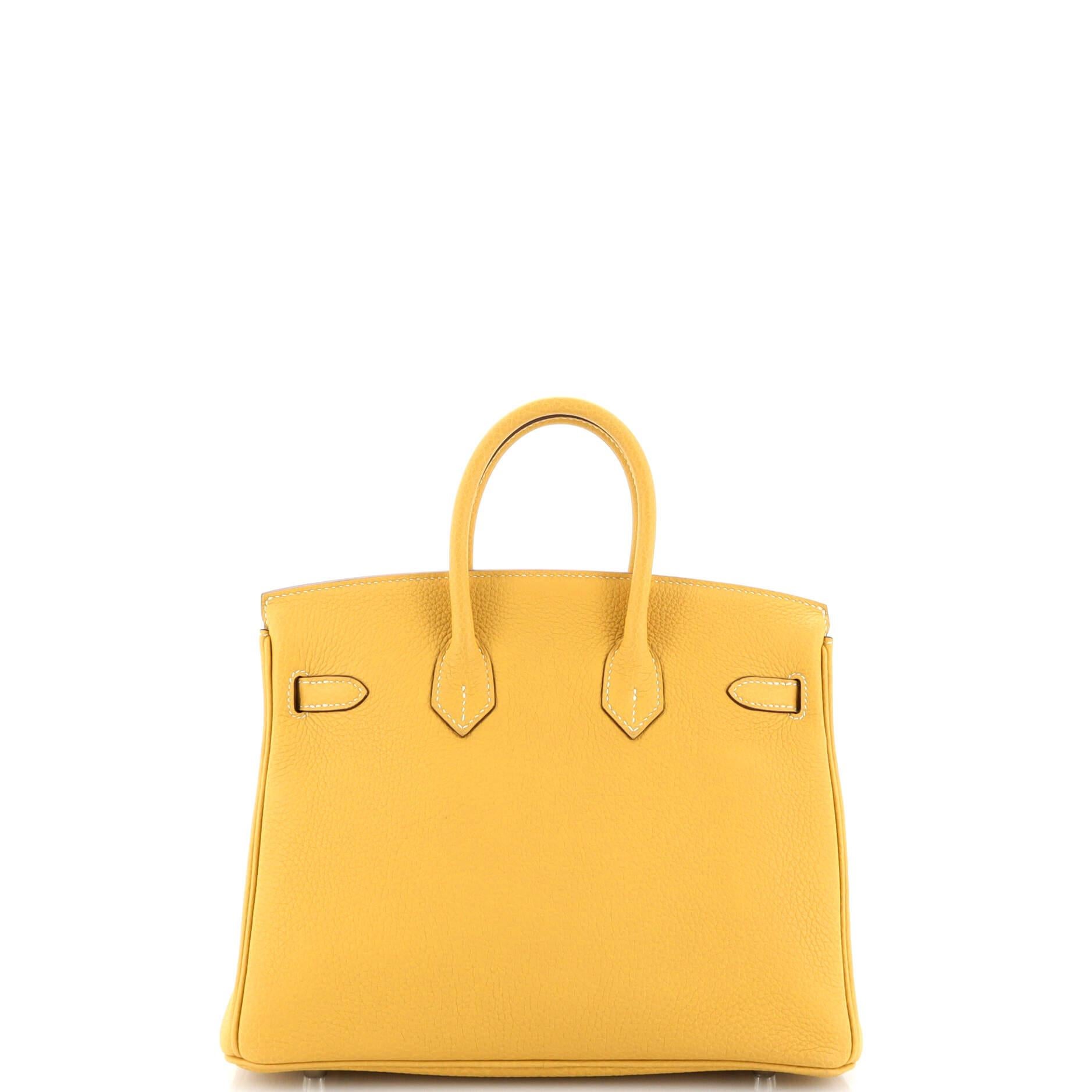 Women's or Men's Hermes Birkin Handbag Curry Togo with Palladium Hardware 25 For Sale