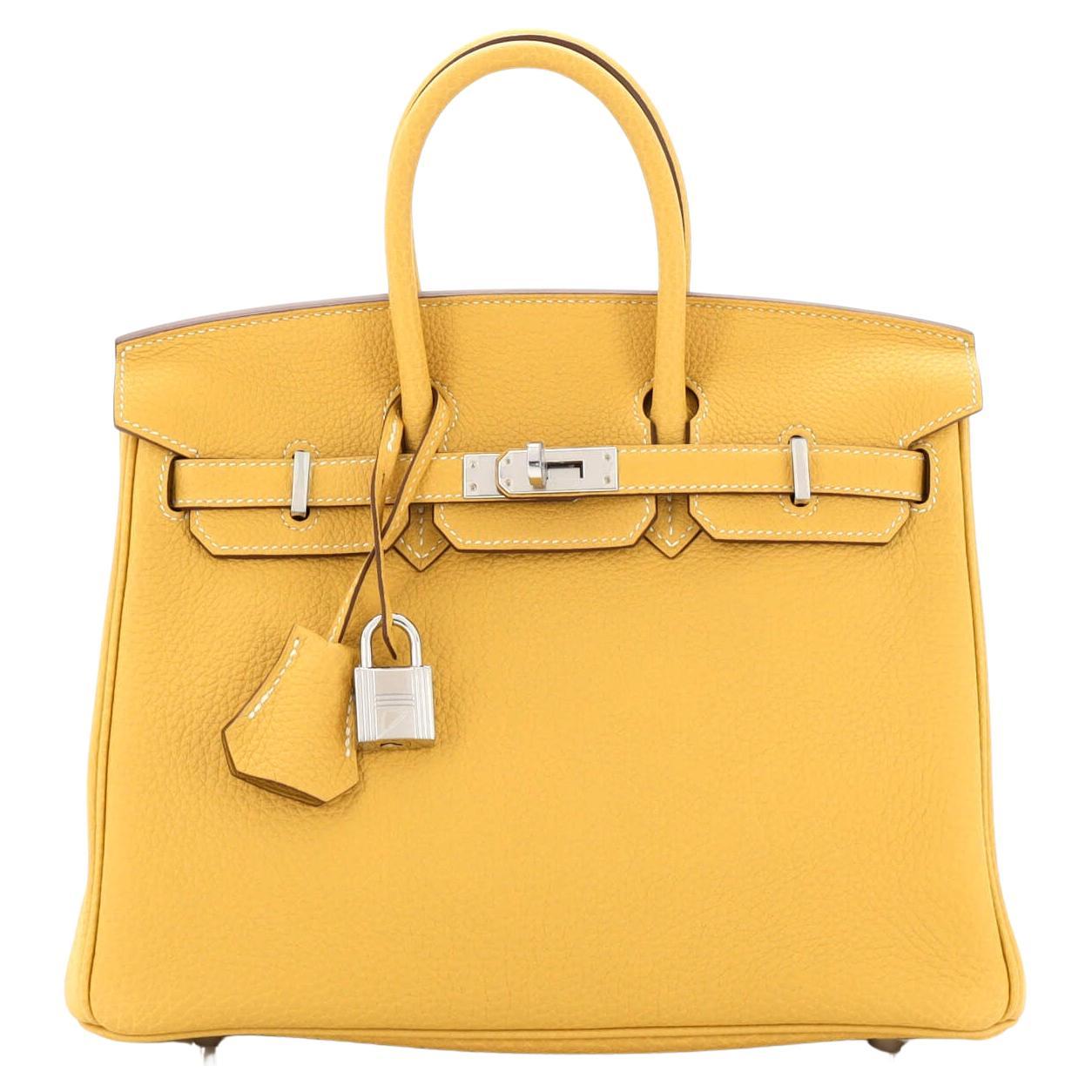 Hermes Birkin Handbag Curry Togo with Palladium Hardware 25 For Sale
