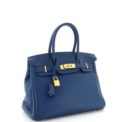 Hermes Birkin Handbag Deep Blue Novillo with Gold Hardware 30