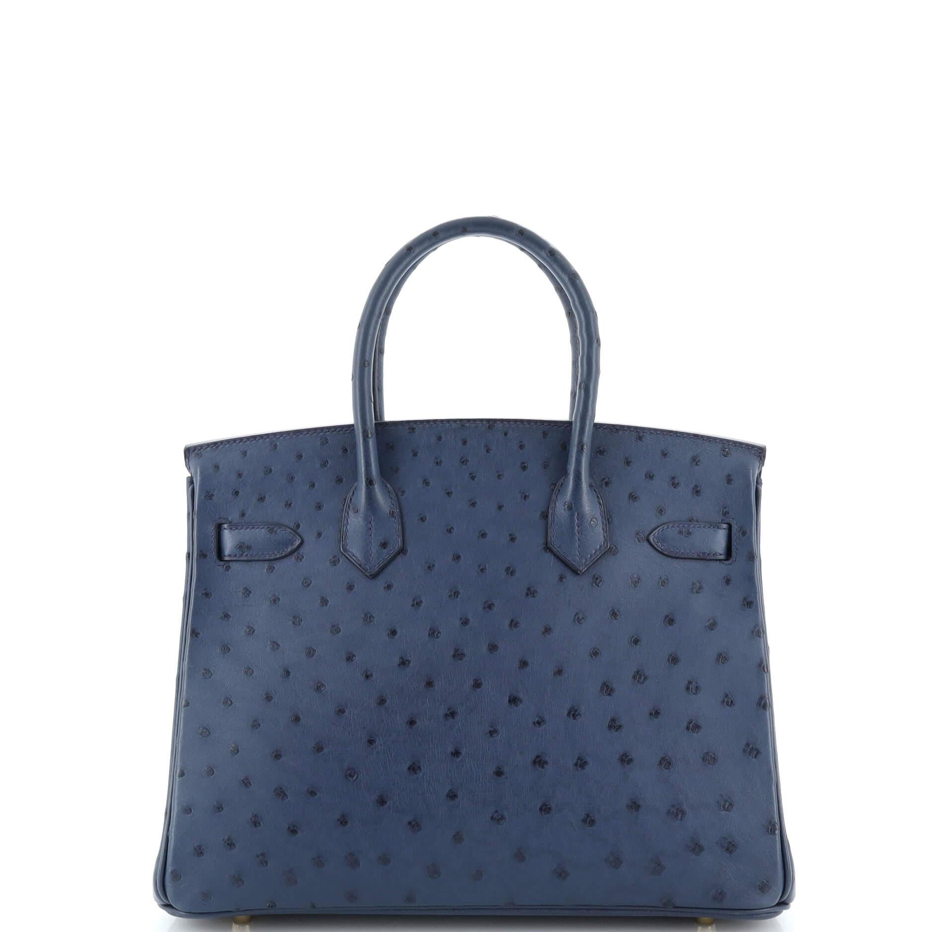 Hermes Birkin Handbag Deep Blue Ostrich with Gold Hardware 30 In Good Condition In NY, NY