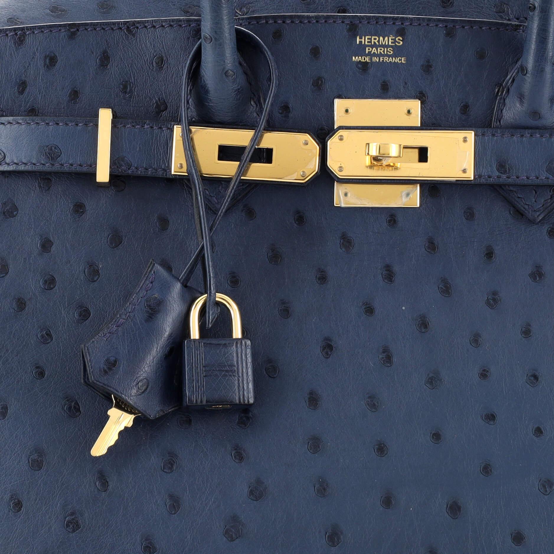 Hermes Birkin Handbag Deep Blue Ostrich with Gold Hardware 30 2