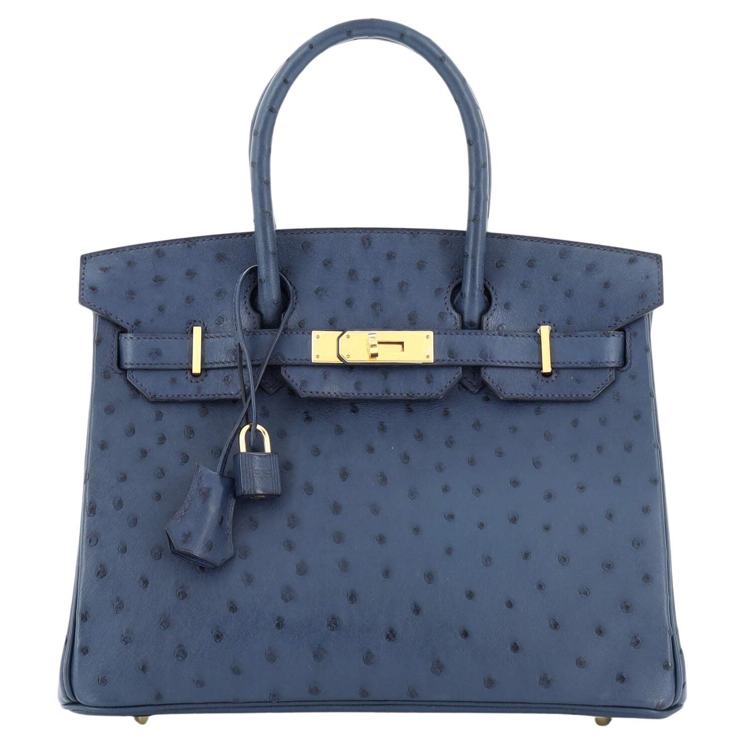 Hermes Birkin Handbag Deep Blue Ostrich with Gold Hardware 30