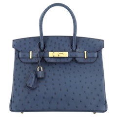 Hermes Birkin Handbag Deep Blue Ostrich with Gold Hardware 30