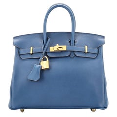 Hermes Birkin Handbag Deep Blue Swift with Gold Hardware 25