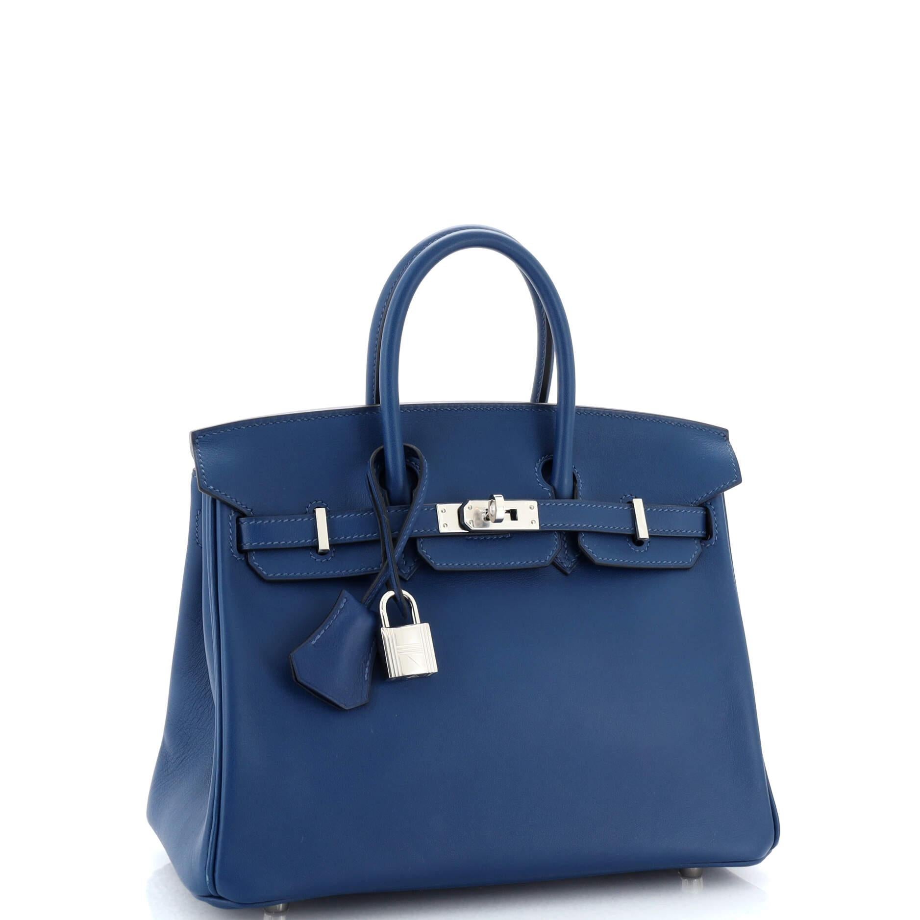Hermes Birkin Handbag Deep Blue Swift with Palladium Hardware 25 In Good Condition In NY, NY