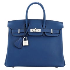 Hermes Birkin Handbag Deep Blue Swift with Palladium Hardware 25