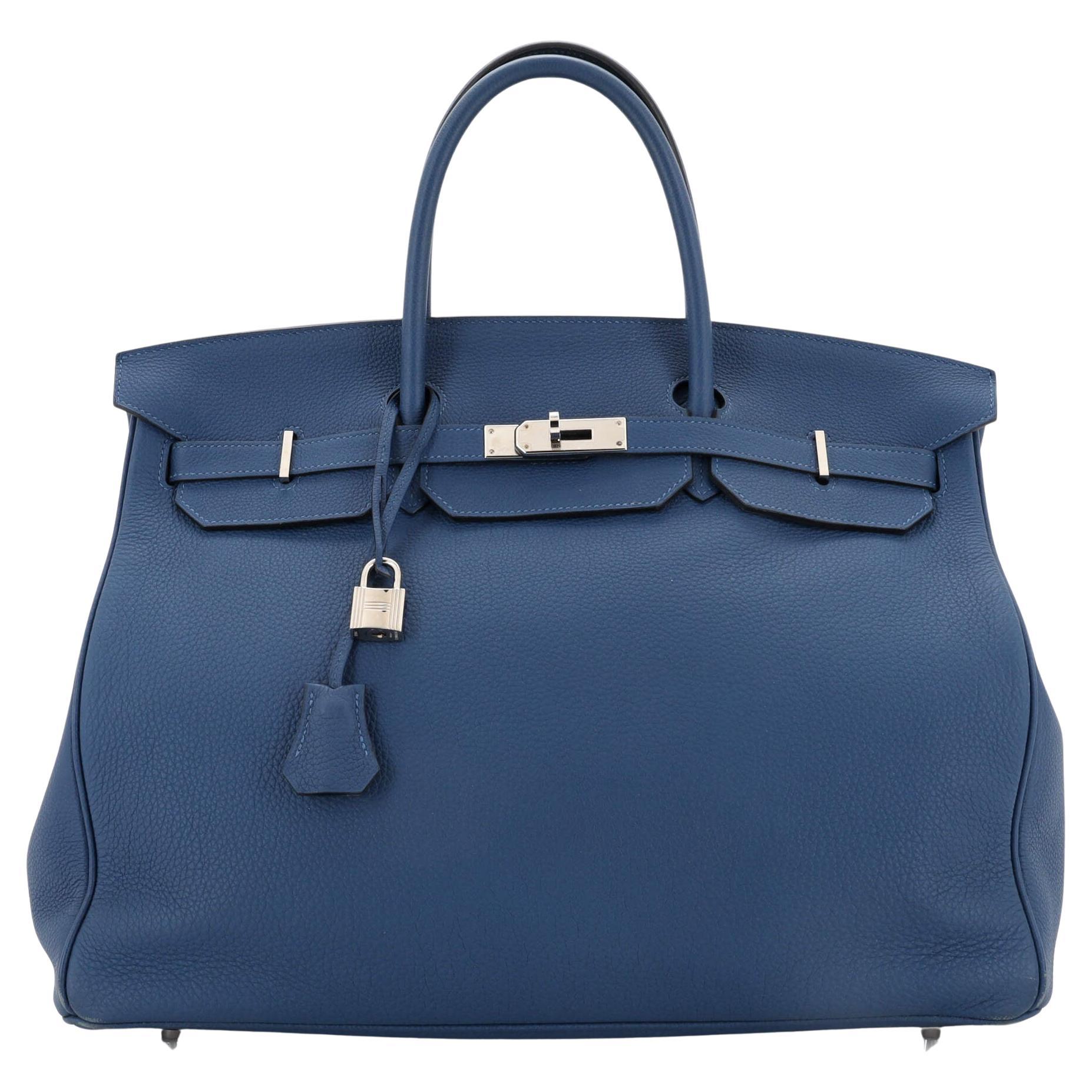 Hermes Birkin Handbag Deep Blue Togo with Palladium Hardware 40 For Sale