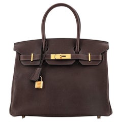 Sac à main Hermès Birkin Ebene Barenia Faubourg avec finitions métalliques dorées 30