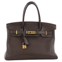 Hermes Birkin Handbag Ebene Clemence with Gold Hardware 30