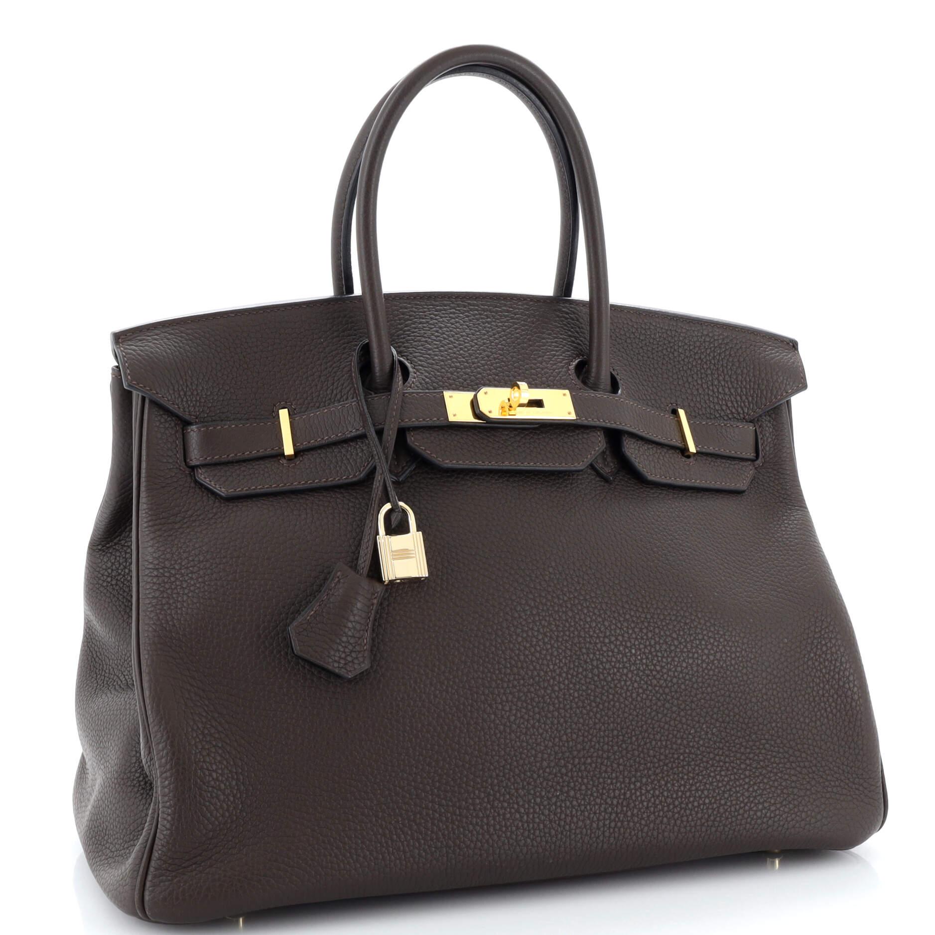 Hermes Birkin Handbag Ebene Clemence with Gold Hardware 35 In Good Condition In NY, NY