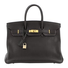 Hermes Birkin Handbag Ebene Clemence With Gold Hardware 35 
