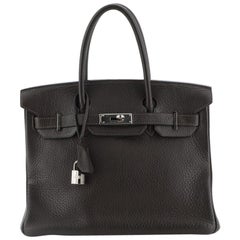Hermes Birkin Handbag Ebene Clemence With Palladium Hardware 30 Hermes Birkin Handbag Ebene Clemence With Palladium Hardware 30
