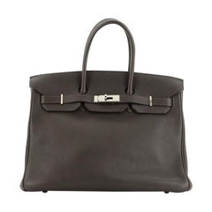 Hermes Birkin Handbag Ebene Clemence With Palladium Hardware 35 