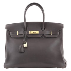 Hermes Birkin Handbag Ebene Evergrain with Gold Hardware 35