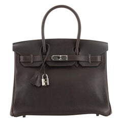 Hermes Birkin Handbag Ebene Evergrain with Palladium Hardware 30