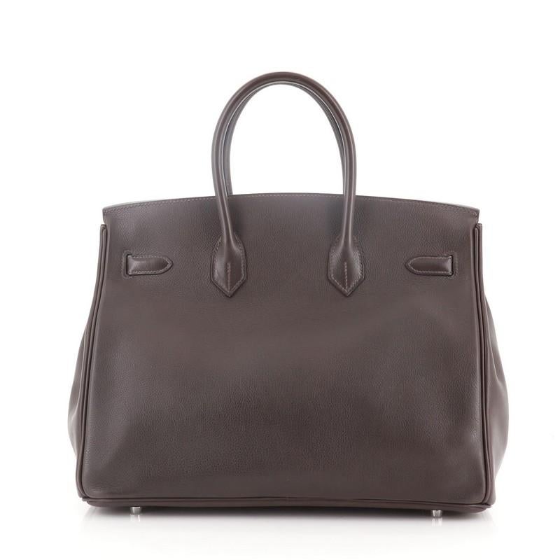 Hermes Birkin Handbag Ebene Evergrain with Palladium Hardware 35 In Good Condition In NY, NY