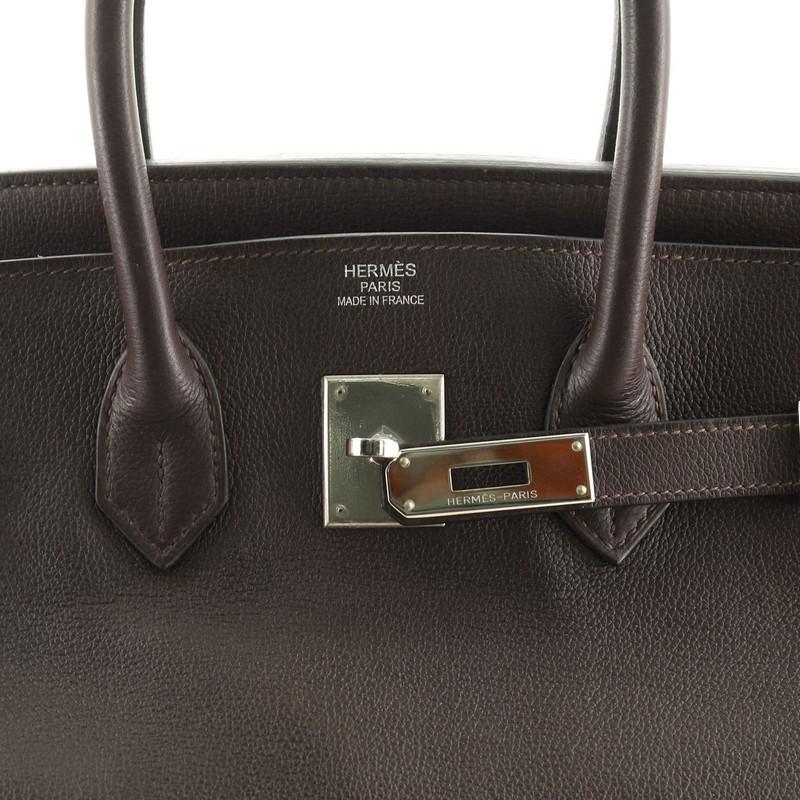 Women's or Men's Hermes Birkin Handbag Ebene Evergrain With Palladium Hardware 35 