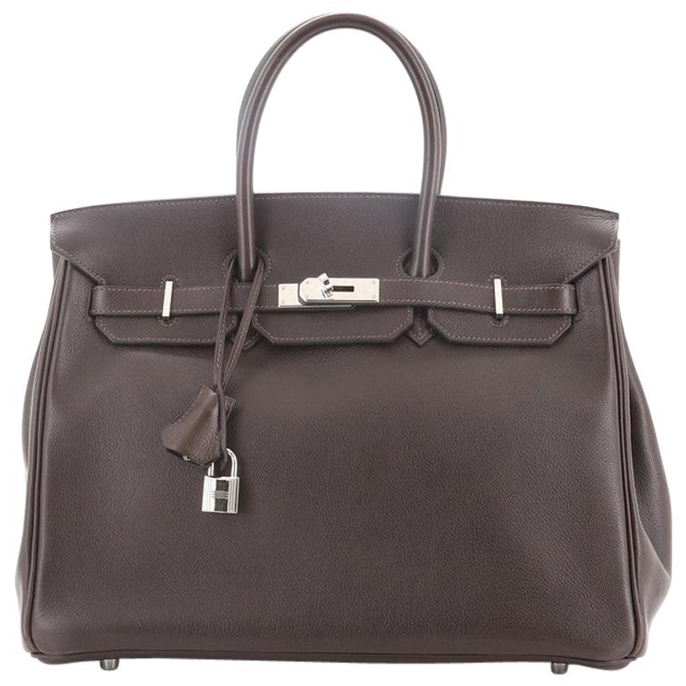 Hermes Birkin Handbag Ebene Evergrain with Palladium Hardware 35