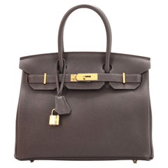 Hermes Birkin Handbag Ebene Togo with Gold Hardware 30
