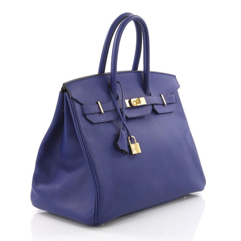 Purple Hermes Birkin Handbag Electric Blue Epsom with Gold Hardware 35