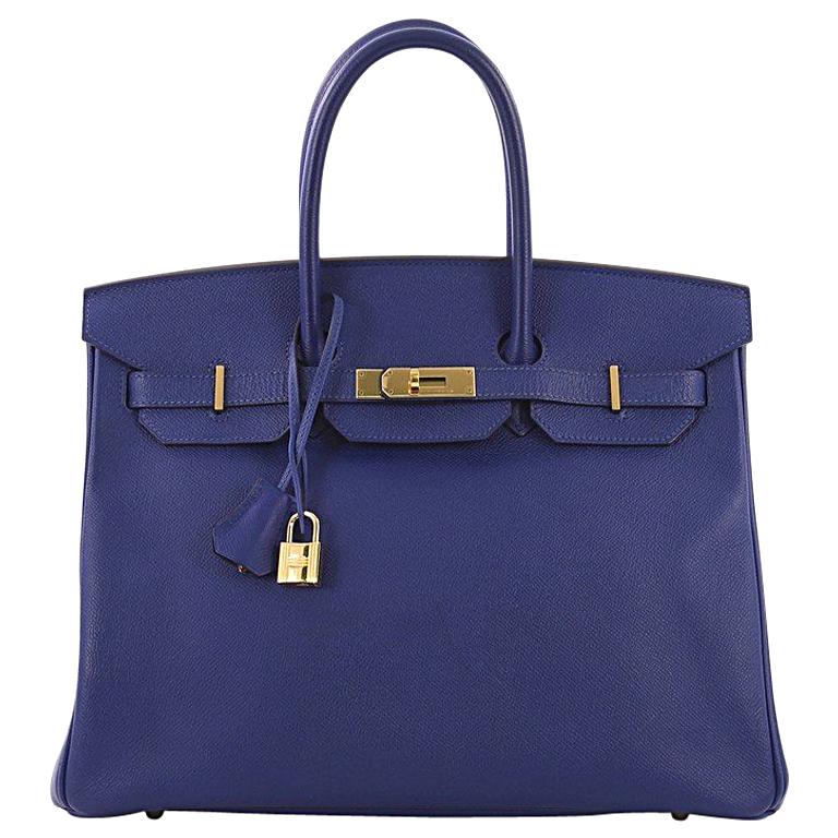 Hermes Birkin Handbag Electric Blue Epsom with Gold Hardware 35