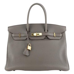 Hermes Birkin Handbag Etain Clemence with Gold Hardware 35