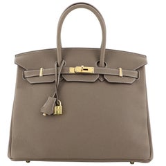 Hermes Birkin Handbag Etoupe Clemence with Gold Hardware 35