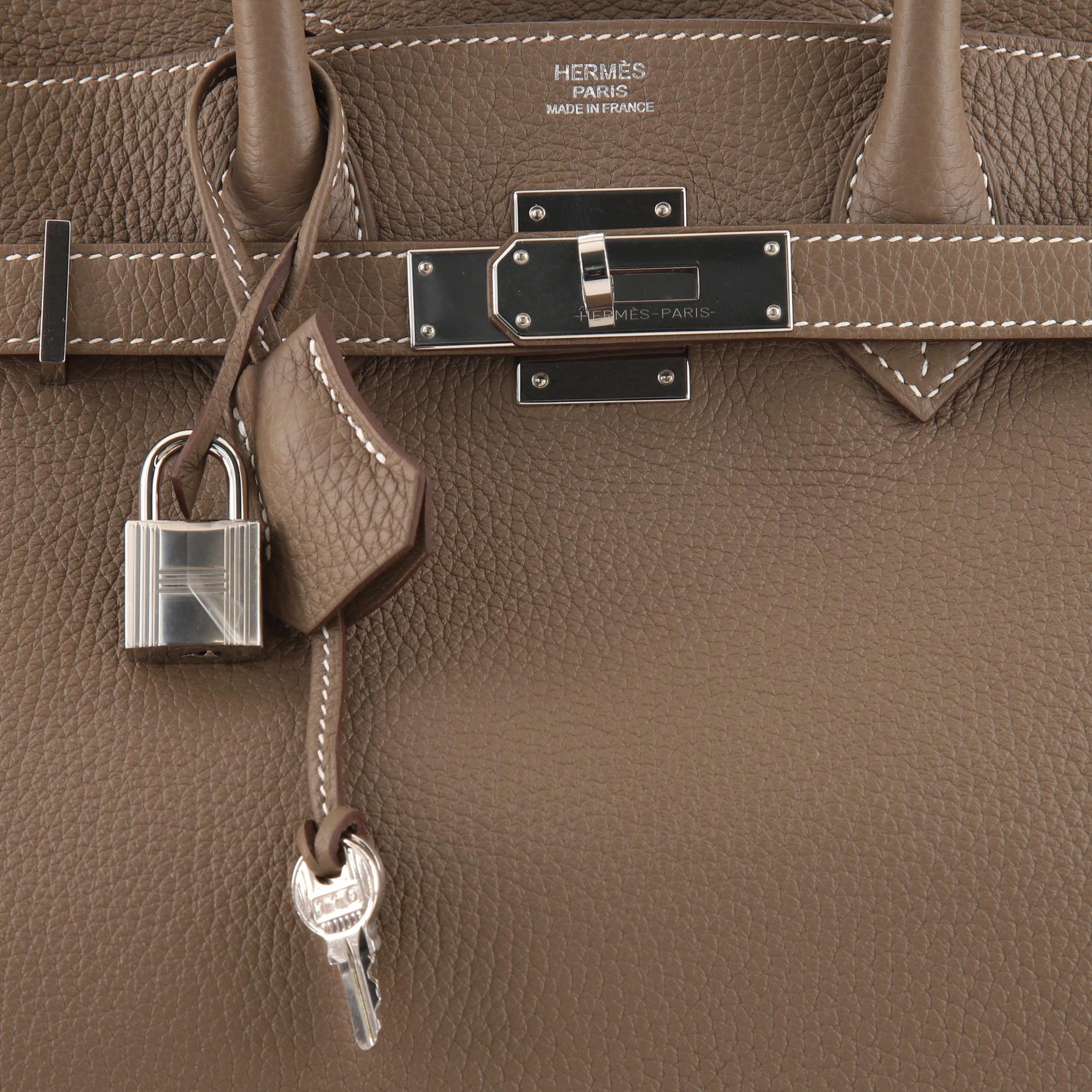 Women's or Men's Hermes Birkin Handbag Etoupe Clemence with Palladium Hardware 30