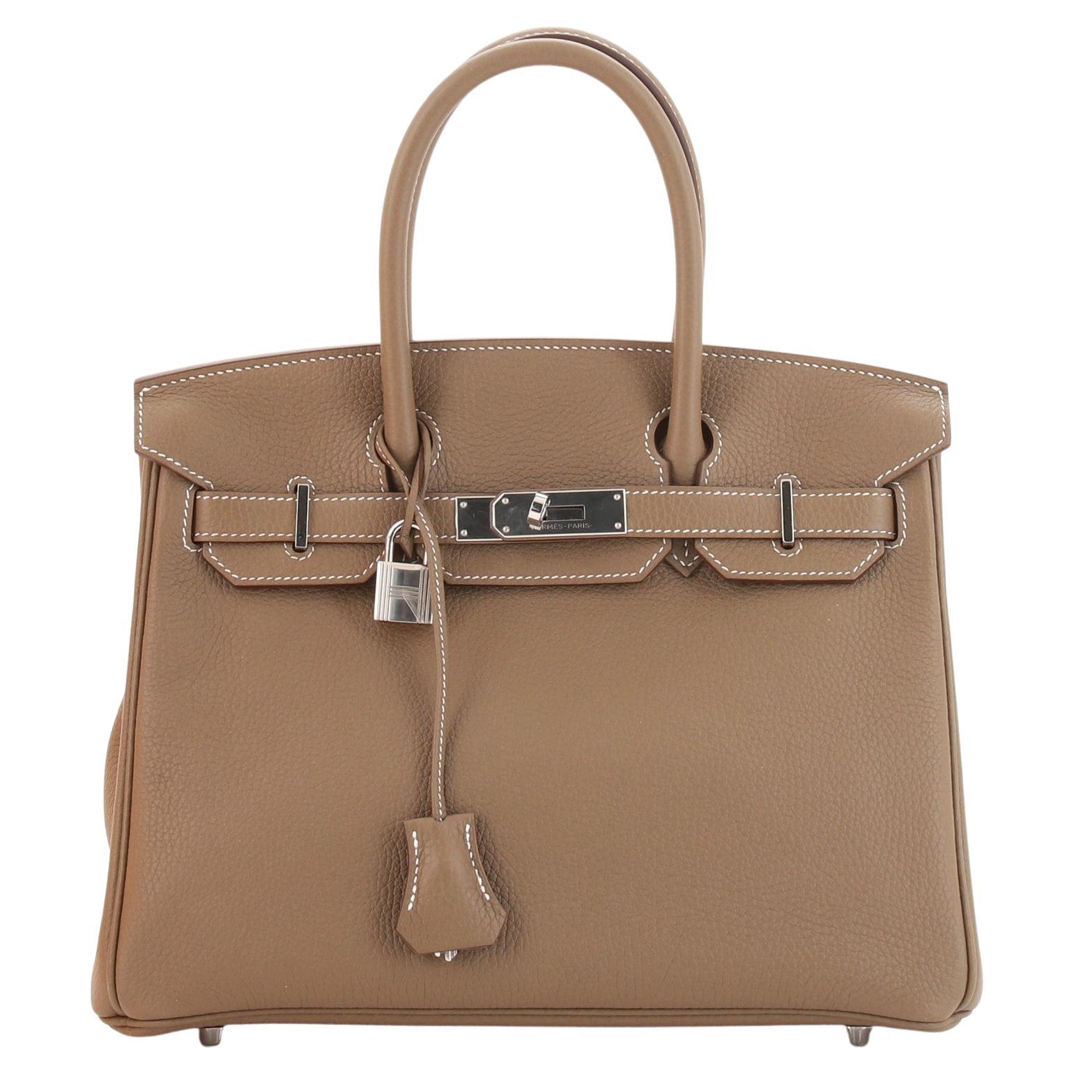 Hermes Birkin Handbag Etoupe Clemence with Palladium Hardware 30