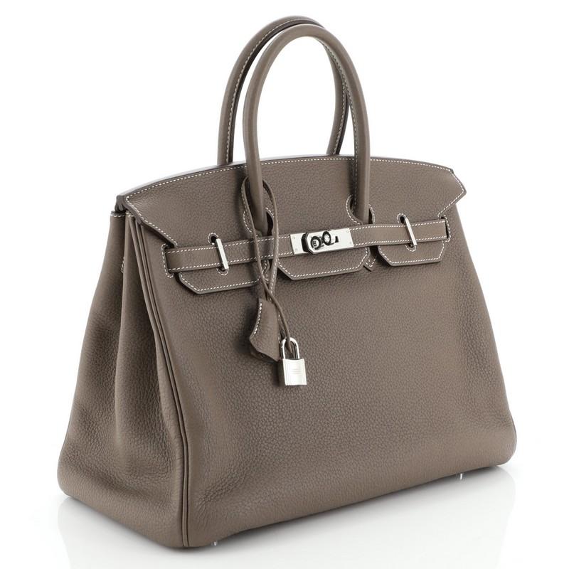 Gray Hermes Birkin Handbag Etoupe Clemence With Palladium Hardware 35 