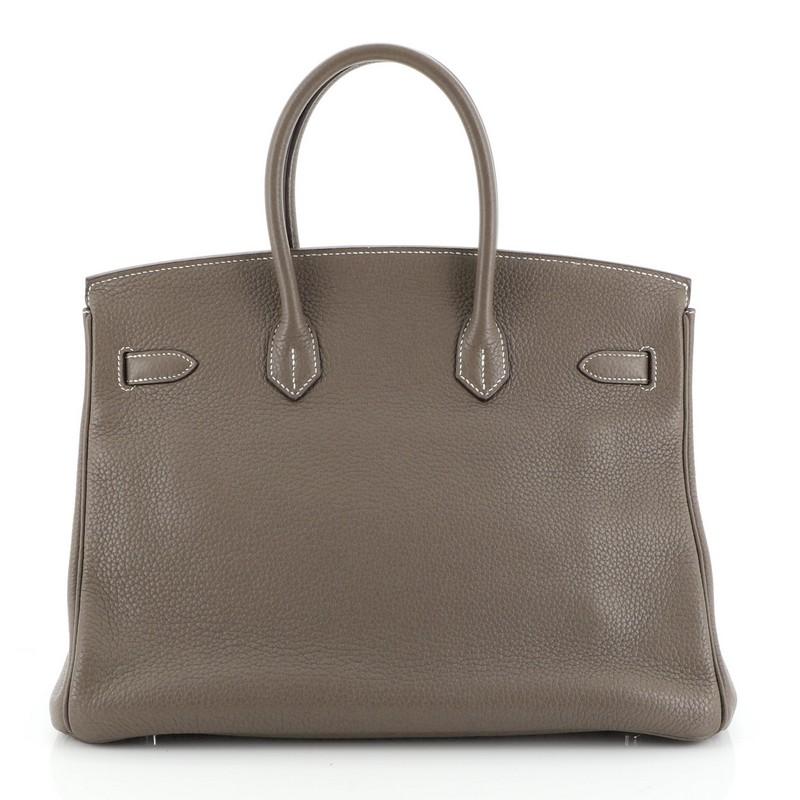 Hermes Birkin Handbag Etoupe Clemence With Palladium Hardware 35  In Good Condition In NY, NY