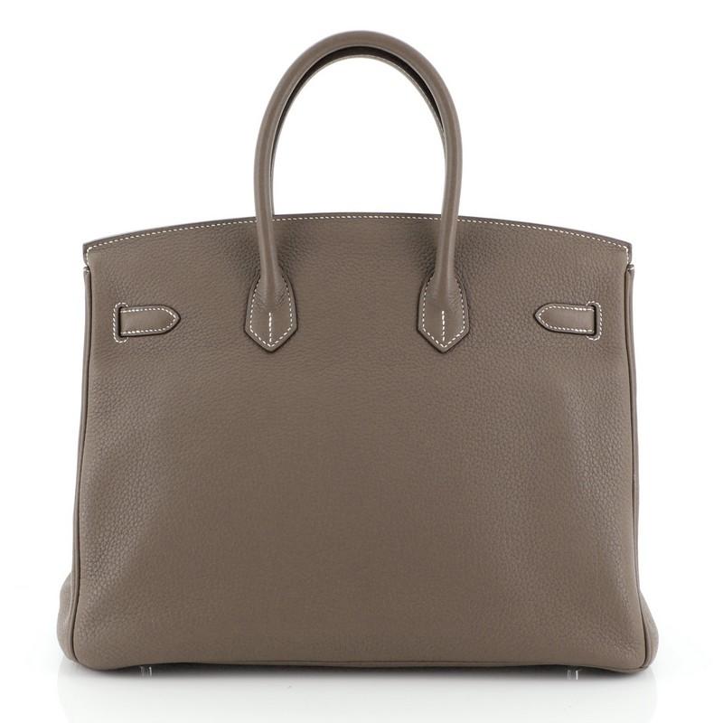 Hermes Birkin Handbag Etoupe Clemence With Palladium Hardware 35  In Good Condition In NY, NY