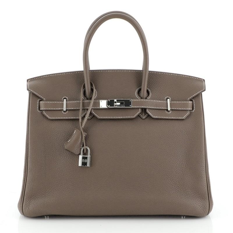 Women's or Men's Hermes Birkin Handbag Etoupe Clemence With Palladium Hardware 35 