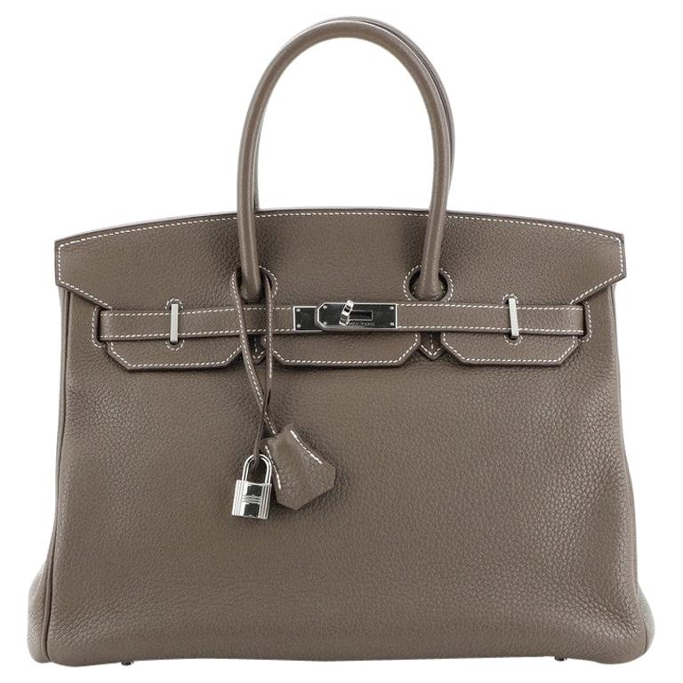 Hermes Birkin Handbag Etoupe Clemence With Palladium Hardware 35 