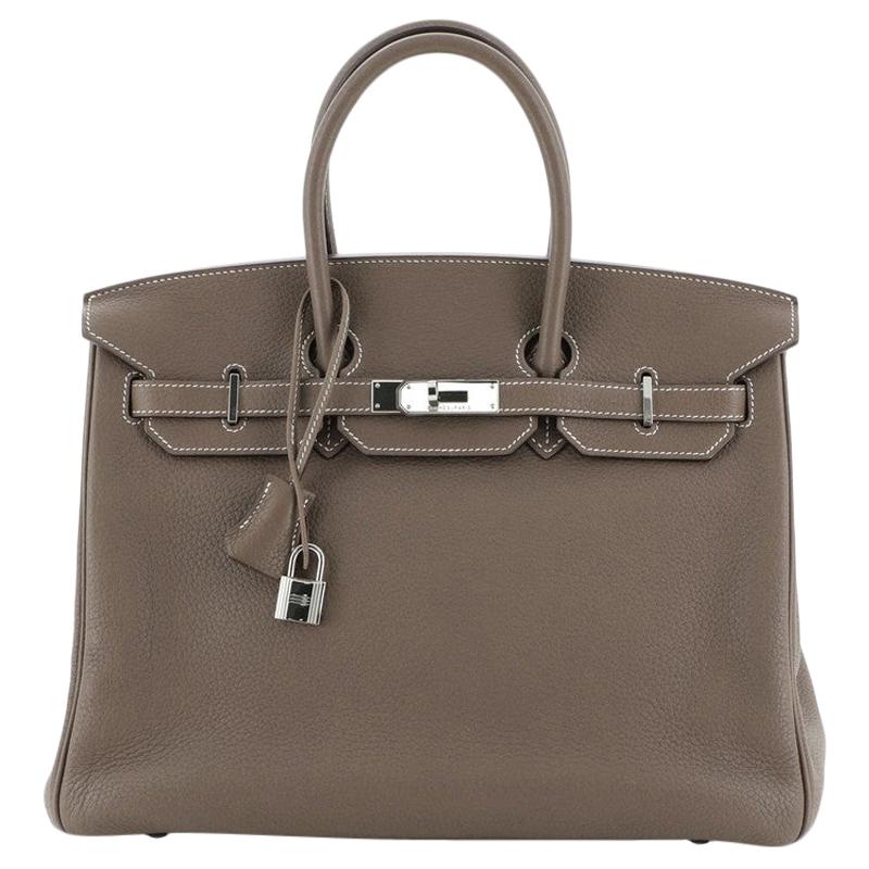 Hermes Birkin Handbag Etoupe Clemence With Palladium Hardware 35 
