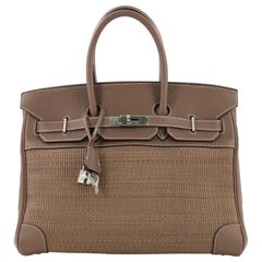 Hermes Birkin Handbag Etoupe Crinoline and Clemence with Palladium Hardware 35