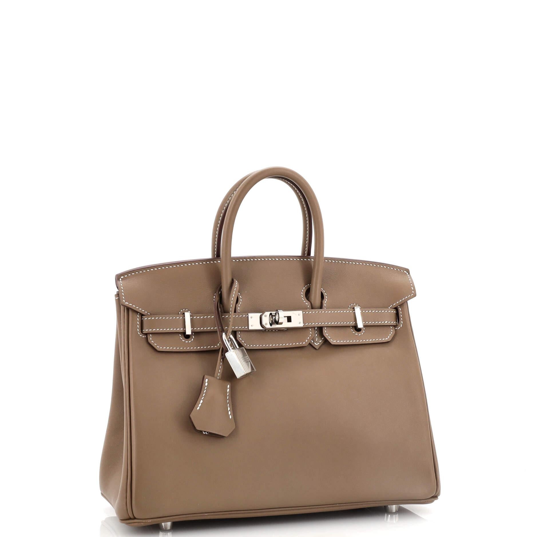 Hermes Birkin Handbag Etoupe Swift with Palladium Hardware 25 In Good Condition In NY, NY