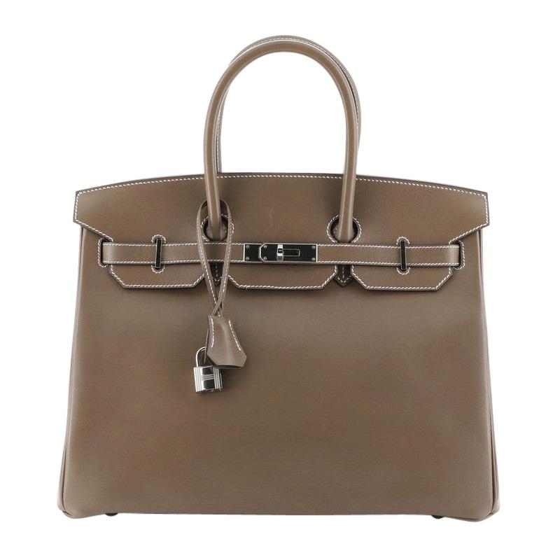 Hermes Birkin Handbag Etoupe Tadelakt With Palladium Hardware 35